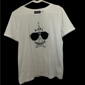 Karl Lagerfeld White Tee with Eiffel Tower Graphic Size Medium